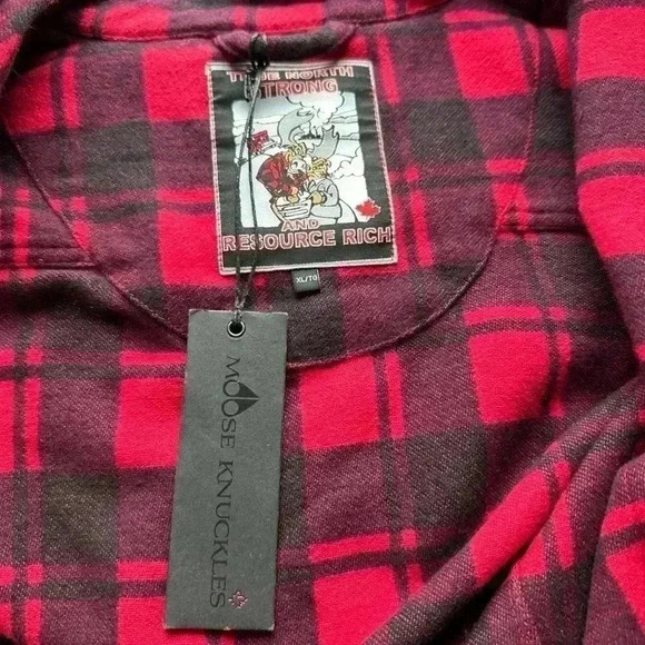 Moose Knuckles Rocker Jenny Flannel Shirt Red Plaid Shacket Size XL - Picture 9 of 11
